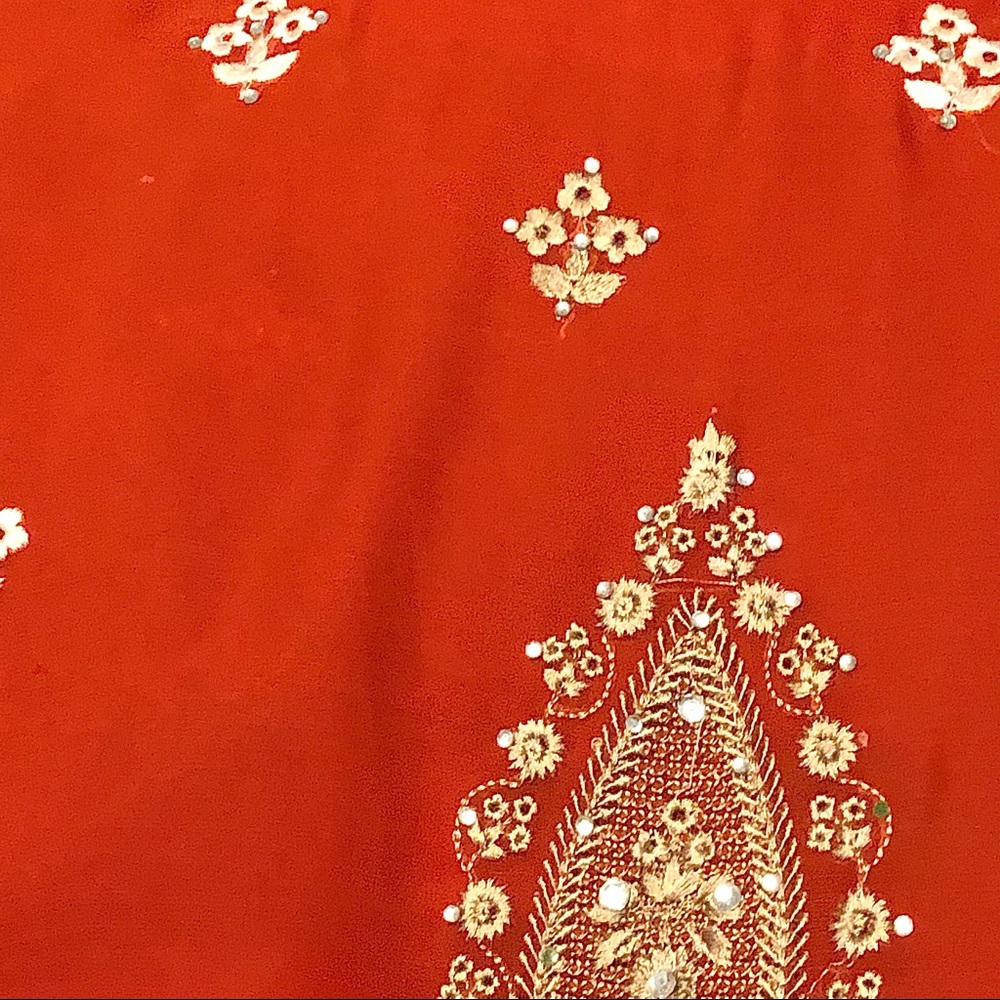 3 Piece Pakistani/Indian Short Sleeves Chiffon Embroidered Kurta Salwar Dupata - Picture 9 of 9